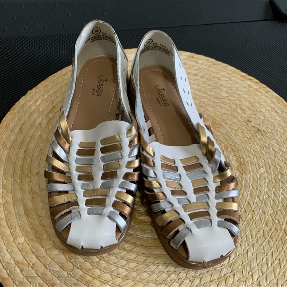 Jessica Brazil Made Genuine Leather Huarache Woven Sandals Size 7 - Picture 1 of 11